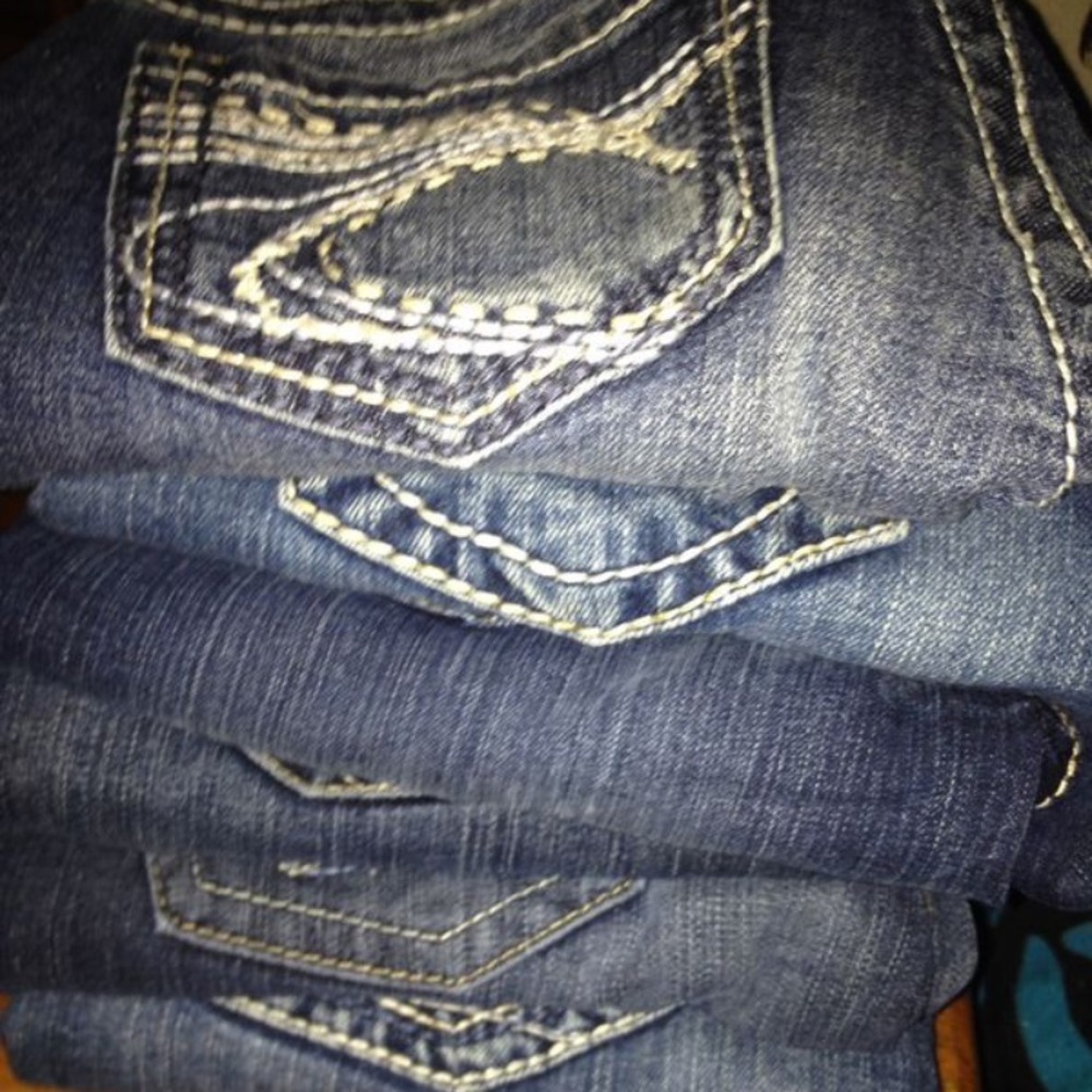 Silver designer jeans $40 each. Sizes are in pics.